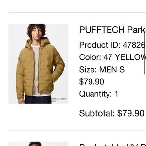 Men's Yellow Puffer Jacket